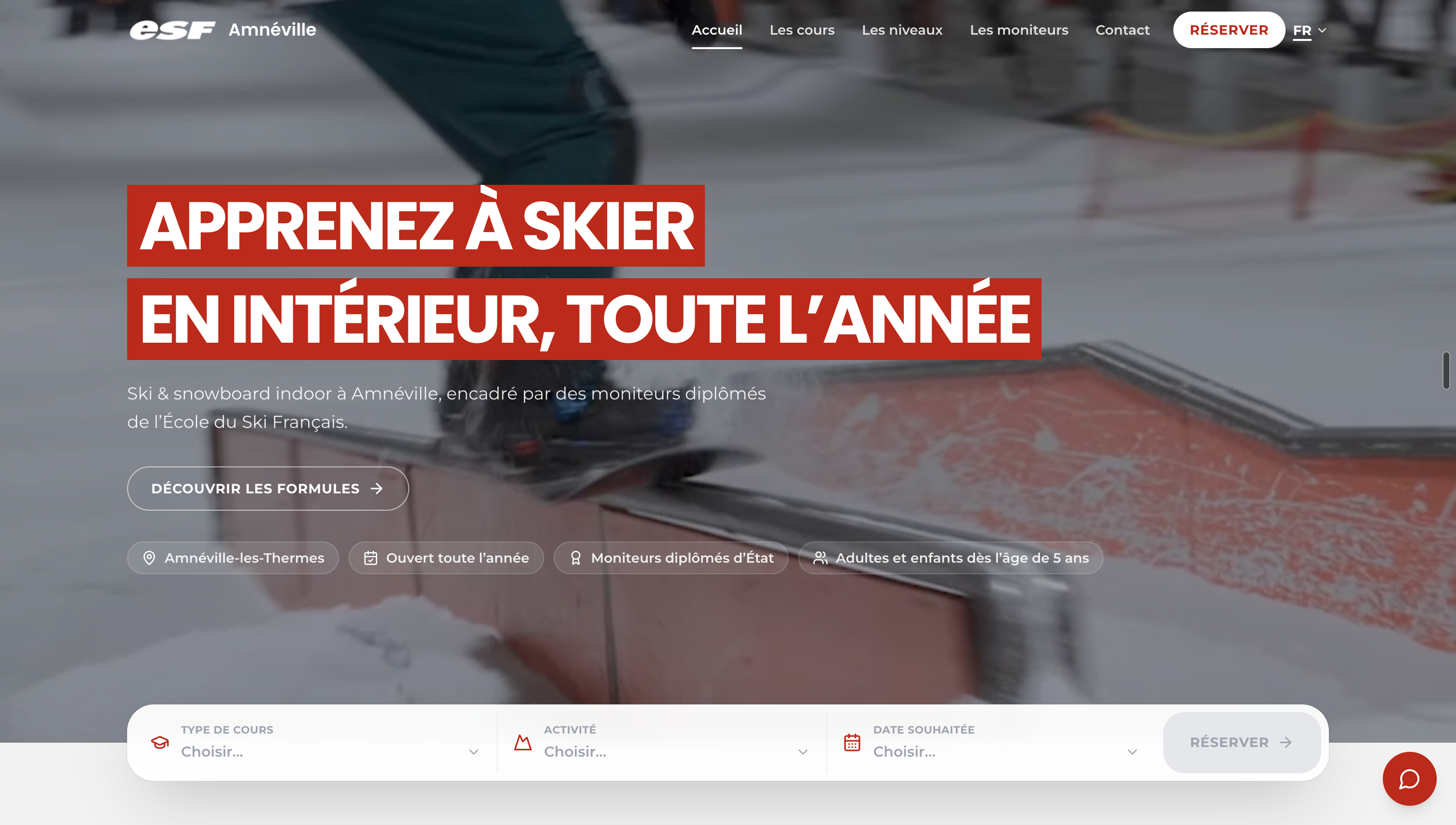 Capture de la page d'accueil du site ESF Amnéville