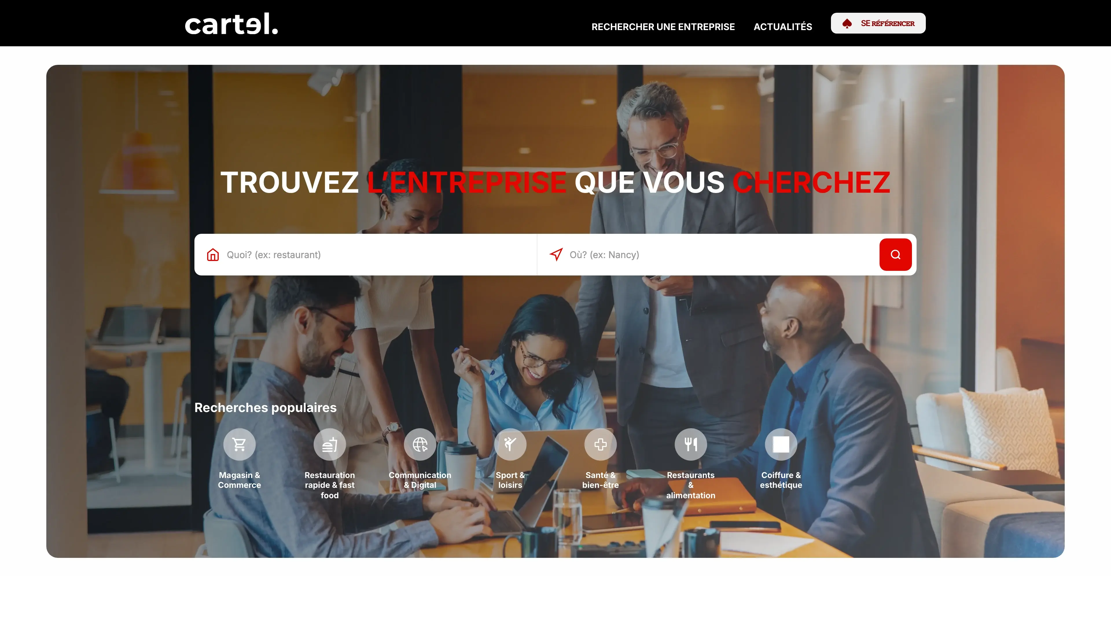 Capture de la page d'accueil du site Cartel Pages