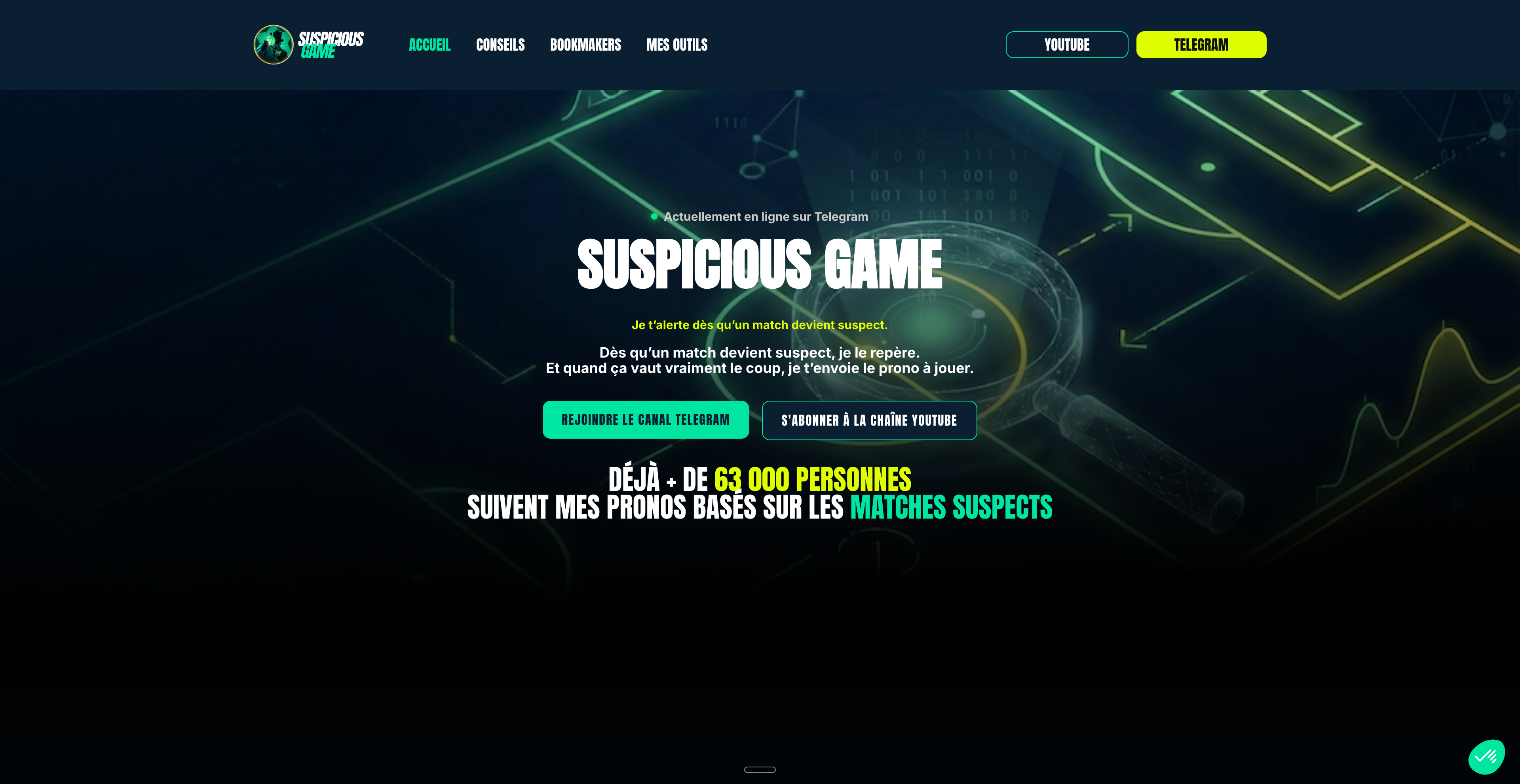 Capture de la page d'accueil du site Suspicious Game
