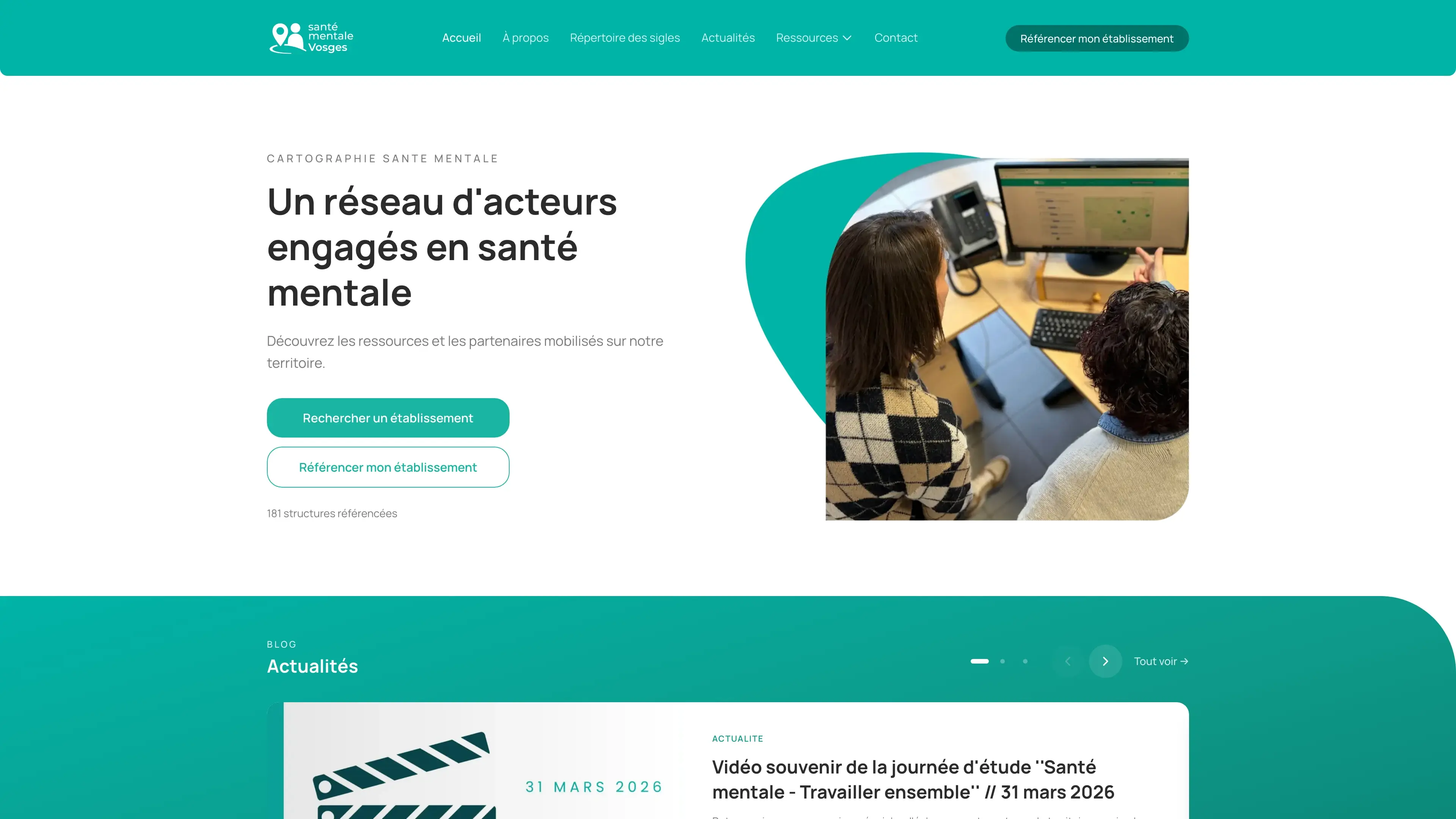 Capture de la page d'accueil du site Santé Mentale Vosges