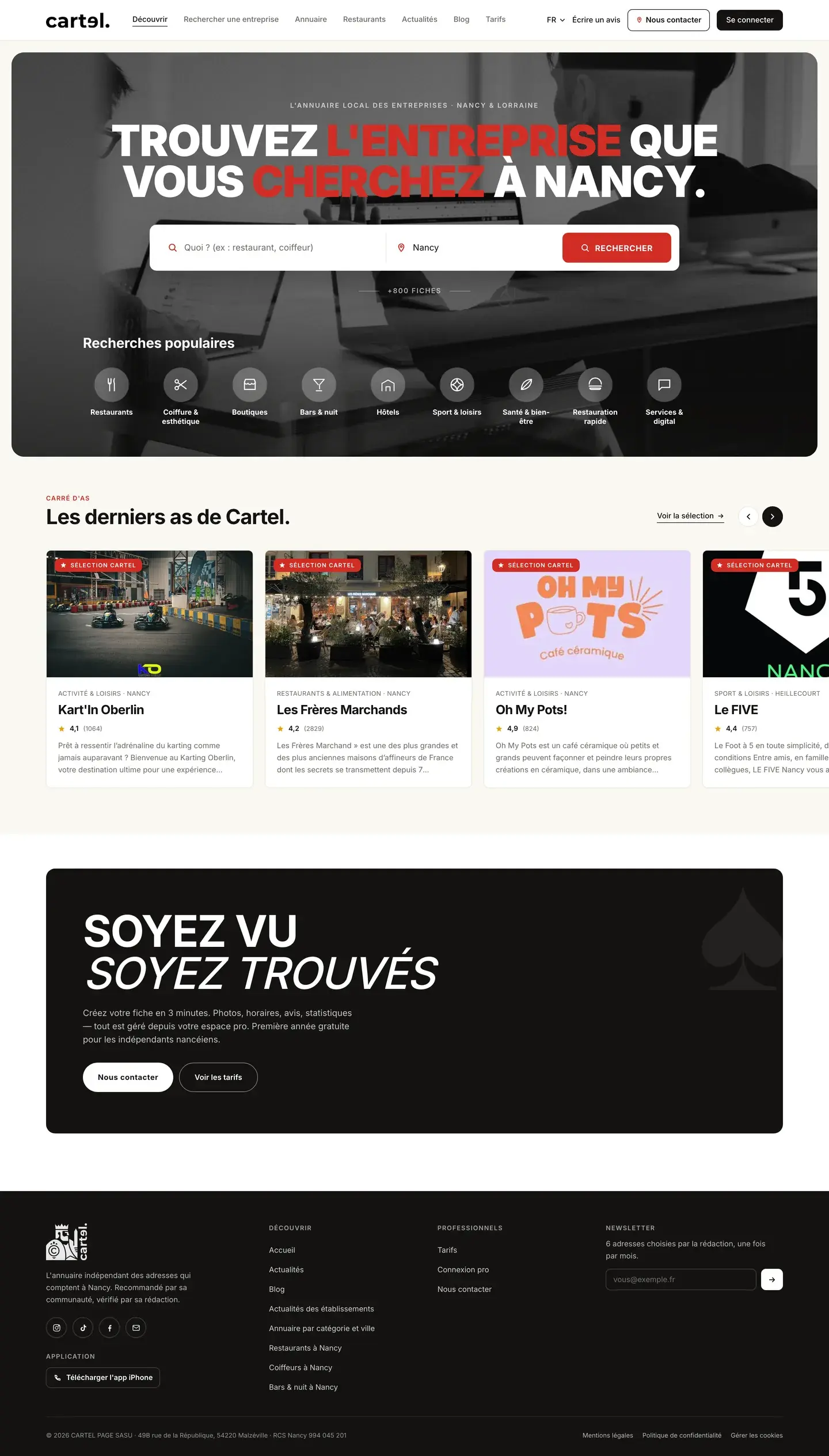 Page d'accueil du site Cartel Pages
