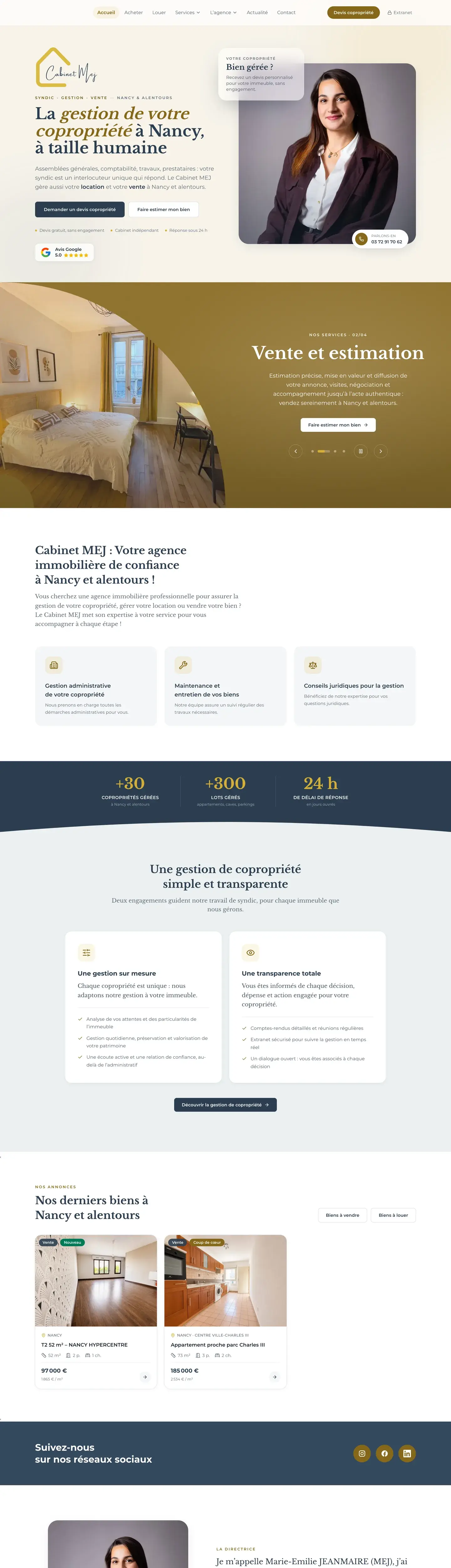 Page d'accueil du site MEJ Immo
