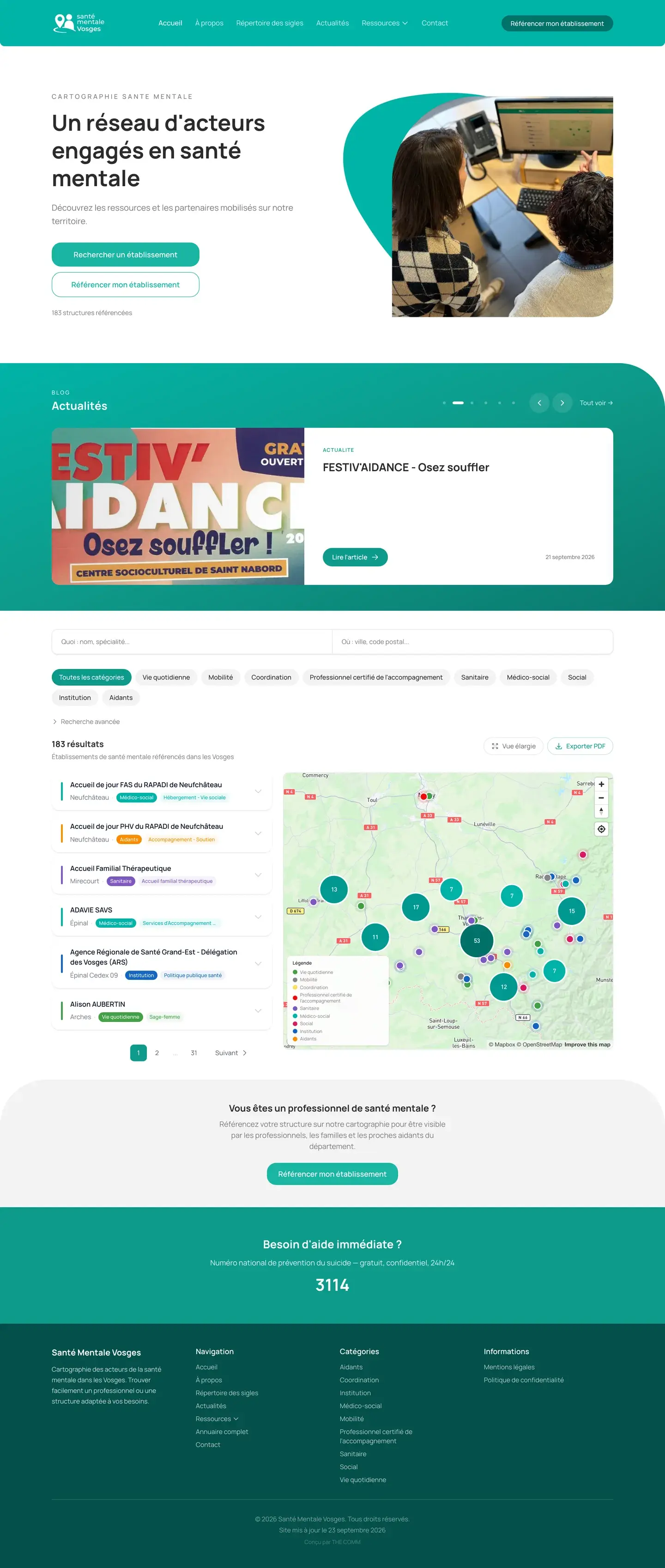 Page d'accueil du site Santé Mentale Vosges