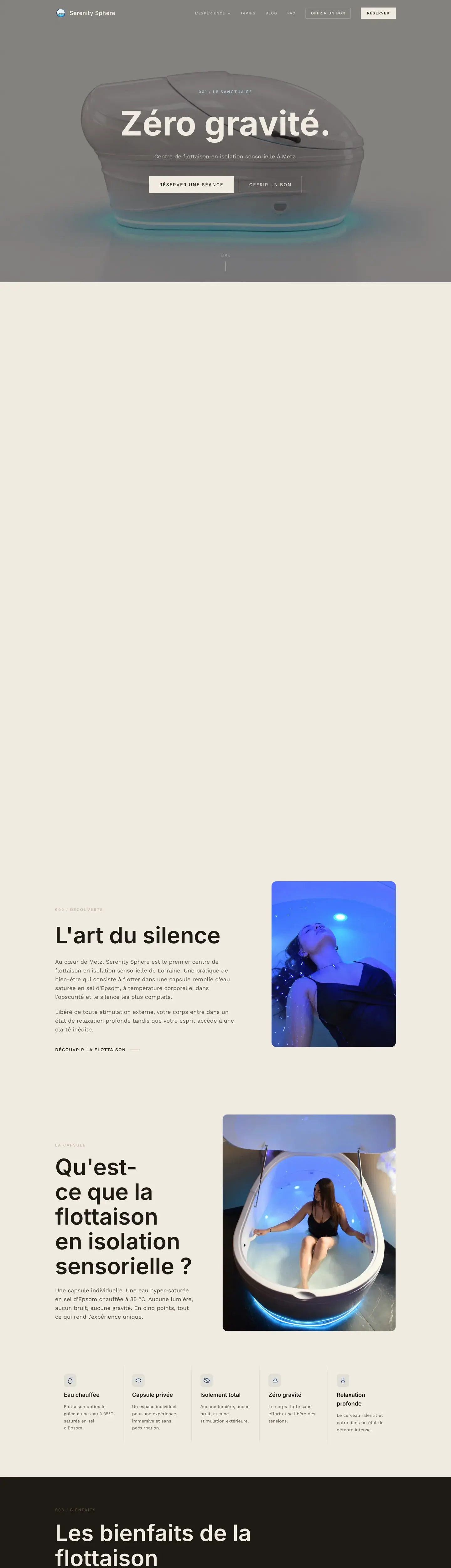 Page d'accueil du site Serenity Sphere Metz